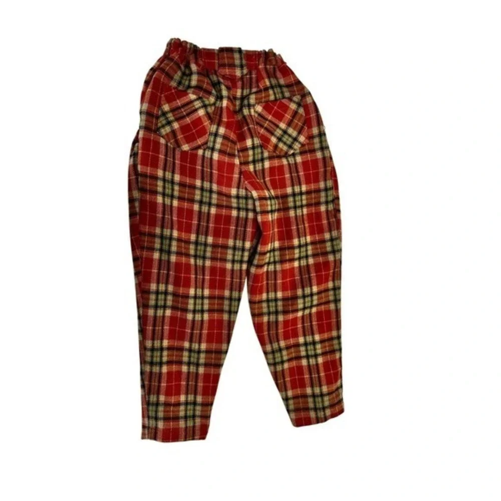 Vintage 60s 70s Cutie Pie Plaid Wool Blend Pants Girls Sz 10‎ Red Tartan